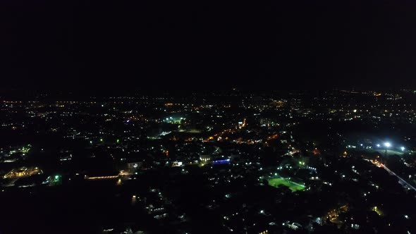 Vientiane city in Laos by night seen from the sky