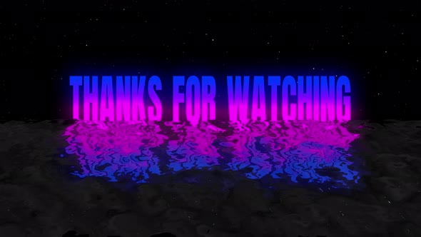 Thanks For Watching 80s Retro text Outro motion Graphic with ocean wave and stars burst particle