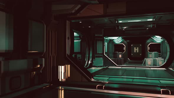 Futuristic Interior of Spaceship Corridor with Light alt