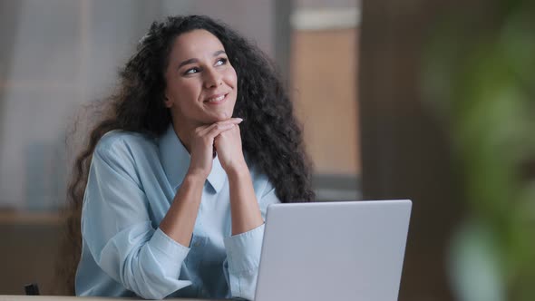 Carefree Pretty Young Woman Has Break Pause at Workplace Hispanic Girl Businesswoman Female Lady