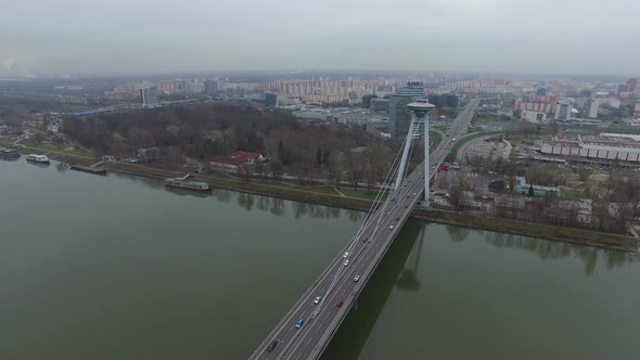 Aerial view of a bridge in Bratislava