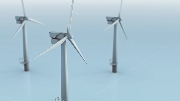 Multiple Wind Turbines. Each Blade is Being Highlighted. Renewable Energy.