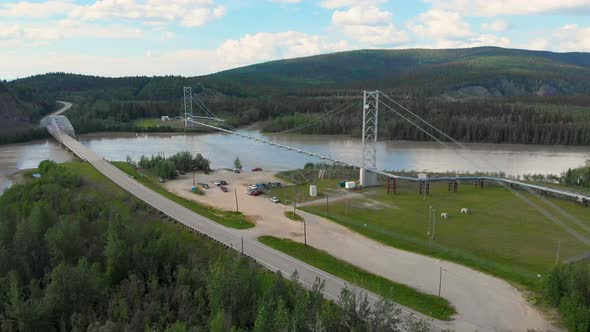 4K Drone Video of the Trans-Alaska Pipeline Suspension Bridge over the Tanana River near Big Delta,