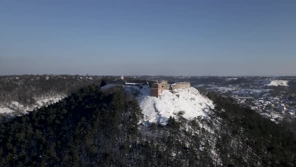 Aerial Drone View of the 13Thcentury Medieval Kremenets Castle in a Territory of Ukraine Country