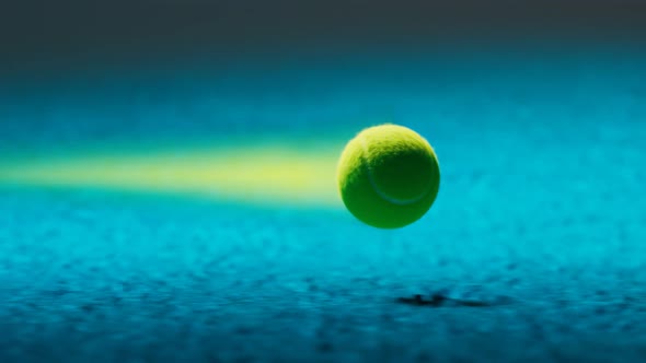 Animation of a constant fly of a tennis ball. Spinning ball moving really fast.