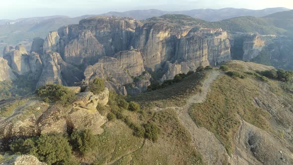 Flying Over Monasteries and Rock Formations in Meteora, Greece