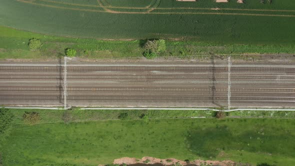 Aerial top down view of railway in the countryside