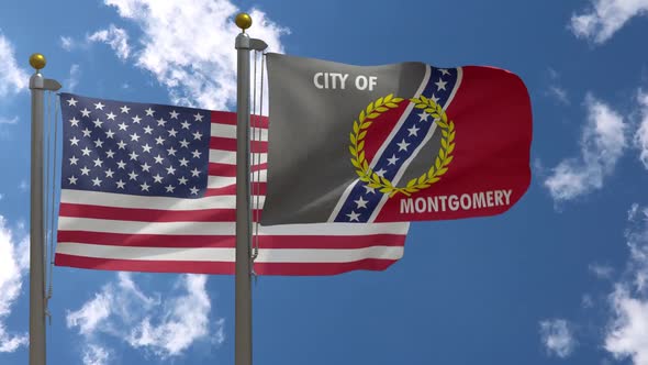 Usa Flag Vs Montgomery City Flag Alabama  On Flagpole