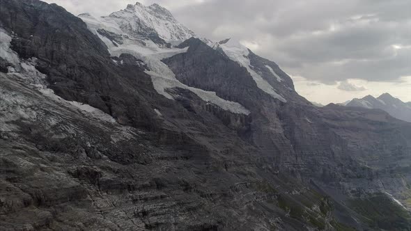 Aerial of Eiger Glacier and Jungfrau in the Bernese Alps Switzerland