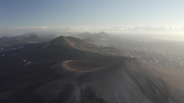 Aerial view of Caldera Blanca on Lanzarote island, Canary Islands, Spain.