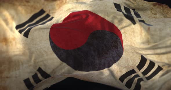 Old South Korea Flag Waving at Wind