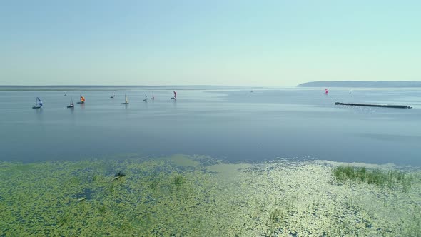 Aerial Drone Footage of Regatta or Sailing Race at Dnipro River