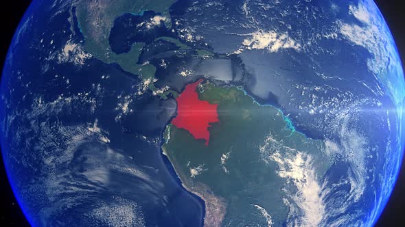 Realistic Earth Zoom Red Alert Highlight Country Colombia