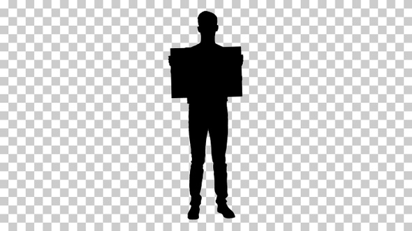Silhouette Student holding blank placard, Alpha Channel