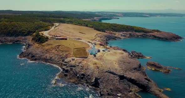 Aerial Lighthouse at Inceburun. Sinop, Turkey. Inceburun is the northernmost point of the Turkey