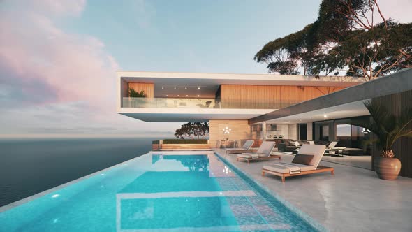 Modern Luxury Villa At Sunset