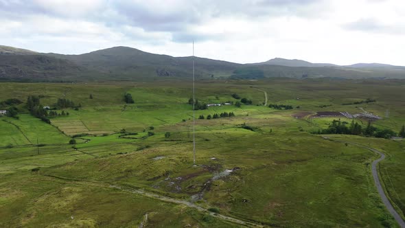 Aerial View of Transmitter Tower on an Agricultural Field in the Irish Highlands By Glenties in