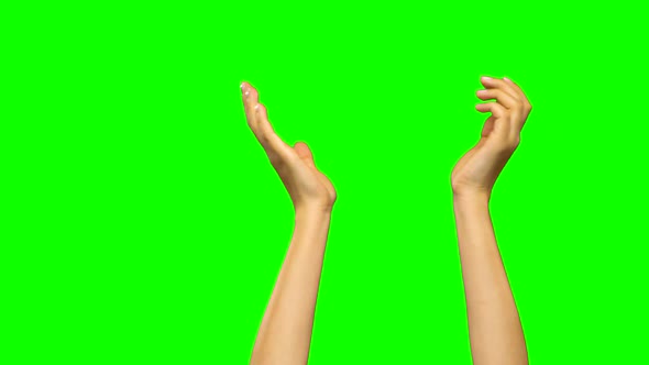 Hands Are Appearing, Clapping, Hiding Back. Green Screen. Close Up