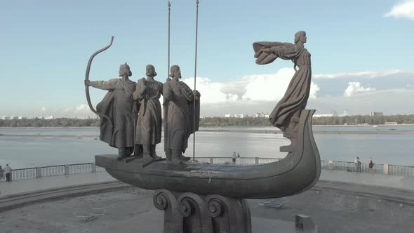 Monument To the Founders of Kyiv. Ukraine. Aerial