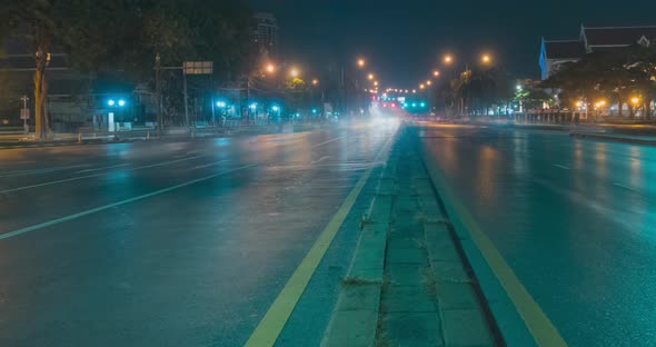 Hyperlapse of Night City Traffic on Street Intersection. Timelapse of Cars and Motorbikes Movement.