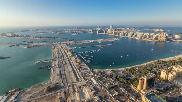 Aerial View of Palm Jumeirah Island Timelapse