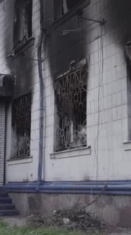 Vertical Video of a Damaged Police Station During the War in Ukraine