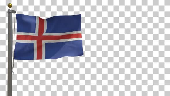 Iceland Flag on Flagpole with Alpha Channel - 4K
