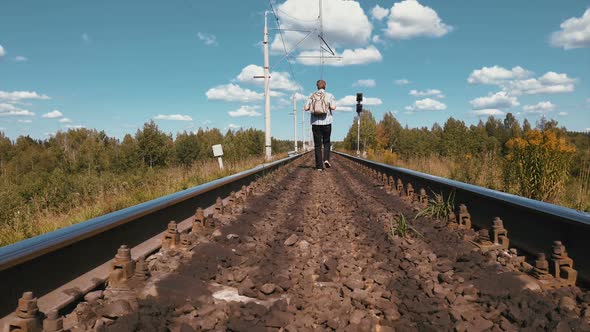 Man Going At Railway Track