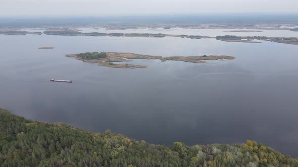 Beautiful Aerial View of the River Dnipro. Ukraine, Slow Motion