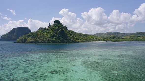 Aerial Near Snake Island Towards Mainland  El Nido Palawan Philippines