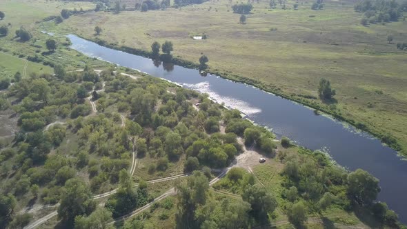 Aerial Summer View To Desna River and Forest