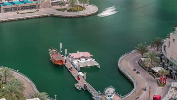 Waterfront Promenade in Dubai Marina Aerial Timelapse