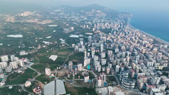 Colorful Panorama over the city Aerial View 4 K Alanya Turkey