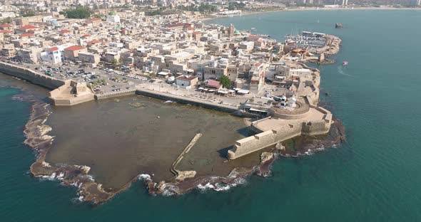 Aerial view of view Old City of Acre, Acre, Israel.