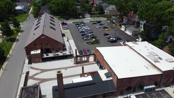 East Market in Columbus, Ohio in the Trolley District, aerial drone