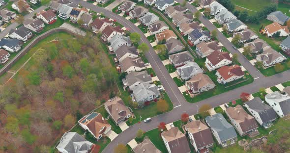 Aerial Top View Small Town Landscape Suburb Homes Sleeping Area Roof Houses