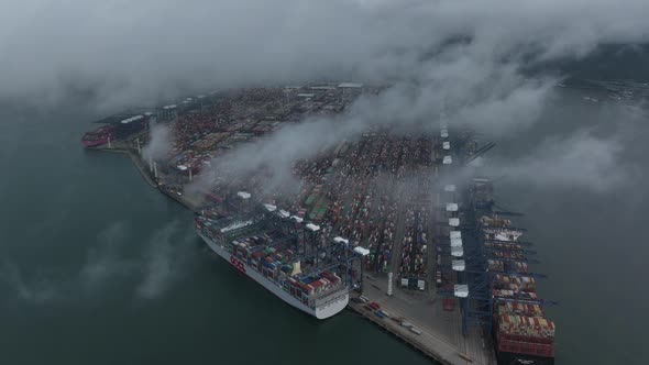 Aerial footage of Yantian international container terminal in Shenzhen city, China, Hyperlapse