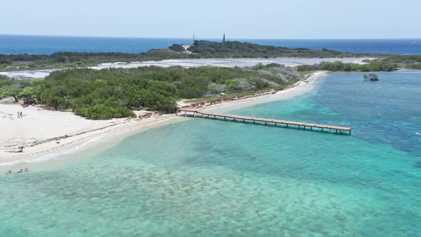 Jetty At Secluded Island At Montecristi Bay, Isla Cabra In Dominican Republic. - aerial