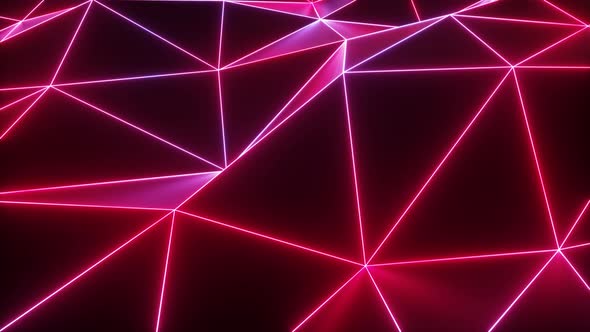 Red Neon Glowing Polygonal Shape Flowing Backdrop