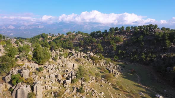 Mountain Valley Landscape and Rock Formations