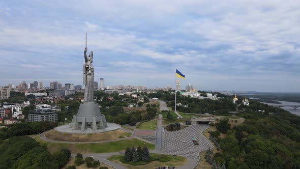 Motherland Monument in Kyiv, Ukraine By Day. Aerial View