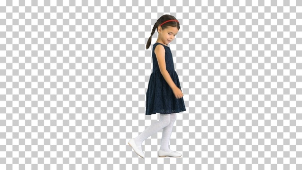 Cute little girl with pigtails in black, Alpha Channel