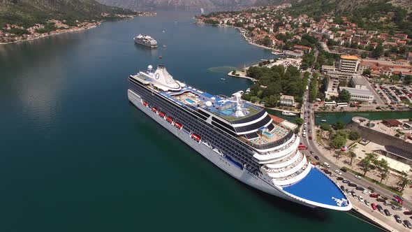 Huge Cruise Ship Near the Old Town of Kotor Montenegro