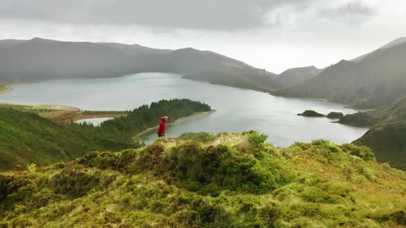 Aerial Footage of a Traveler Within Remote Isolated Island