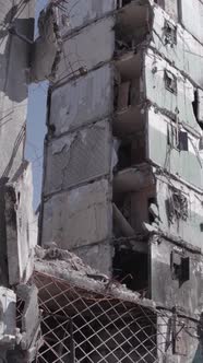 Vertical Video of a Destroyed House During the War in Ukraine