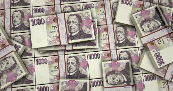 Czech koruna money banknotes packs surface