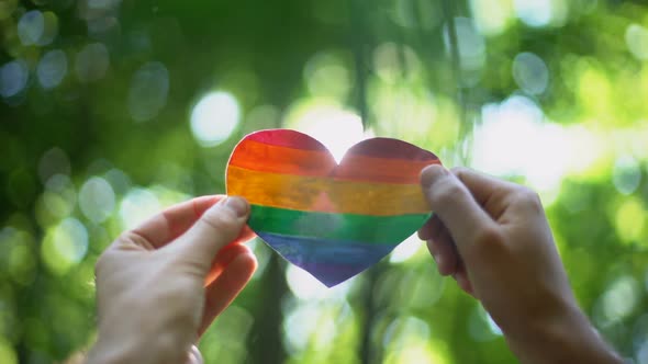 Male Hands Holding Rainbow Heart, Global Recognition of Same-Sex Marriage