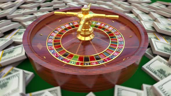 Gambler Place a Bet and Wins a Lot of Dollars Money at Casino Roulette Wheel