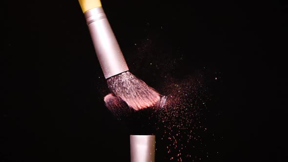 Colour Paint Concept, Make Up Brush with Powder Slow Motion