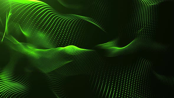 Particles dot line wavy green animation background. abstract particles line motion video